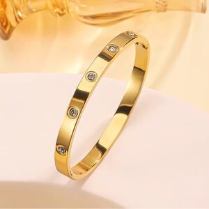 Elegant Stainless Steel Gold Bangle Bracelet with Crystal Accents